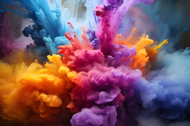 Ink in water Rainbow of colors Motion Color drop in waterInk swirling in Colorful ink AI generate