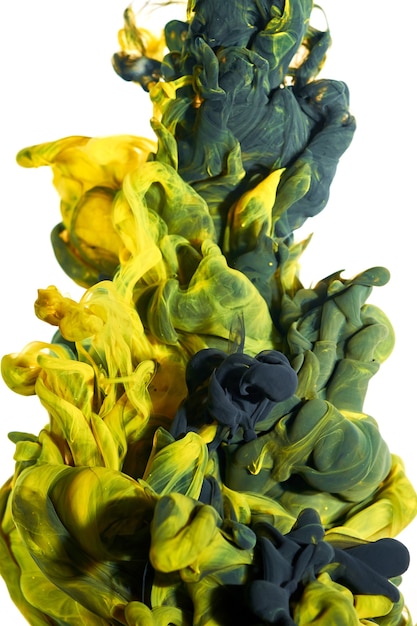 Ink in the water. A splash of black and yellow paint. Abstract background color