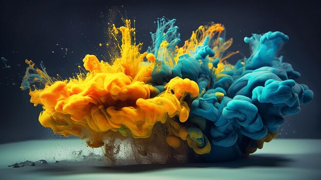 ink in the water A splash blue and yellow paint Abstract background