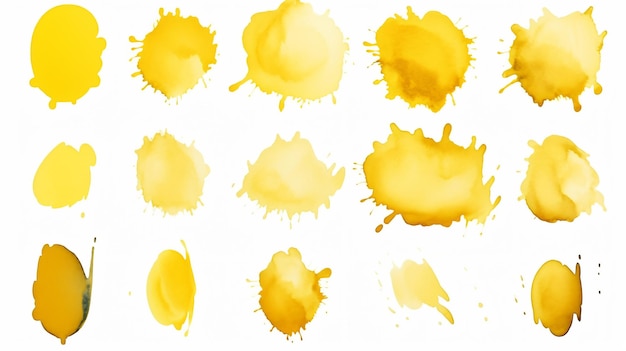 Photo ink watercolor hand drawn blots elementswet yellow