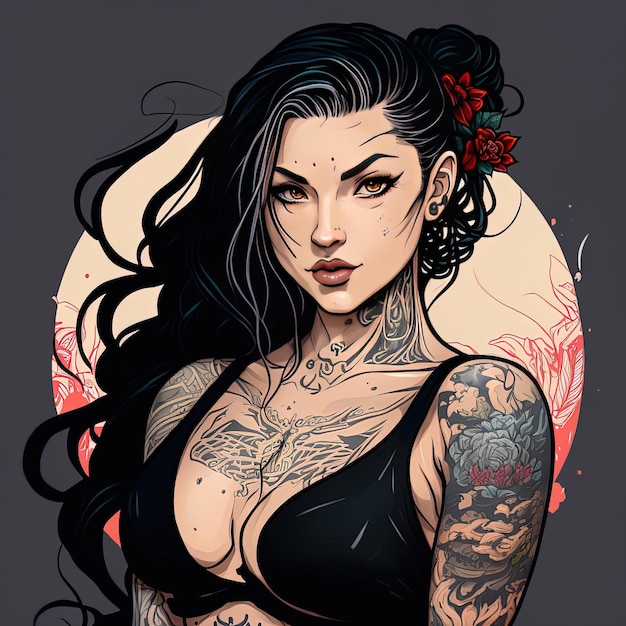 Inked Elegance Drawing of a Woman with Arm Tattoos