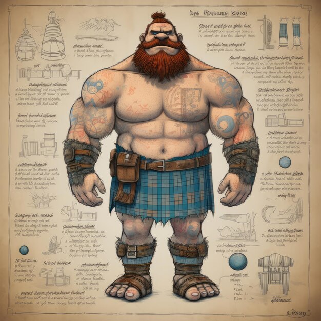 The Inked Warrior Пиксар вдохновленные орфографические рисунки легендарного спортсмена Highland Games с 1