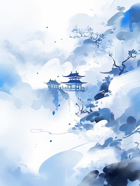 inkt stijl Koreaanse achtergrond in blauw