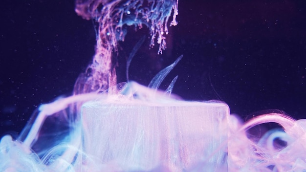 Inkt water gloed neon cyberpunk achtergrond ijsblokje
