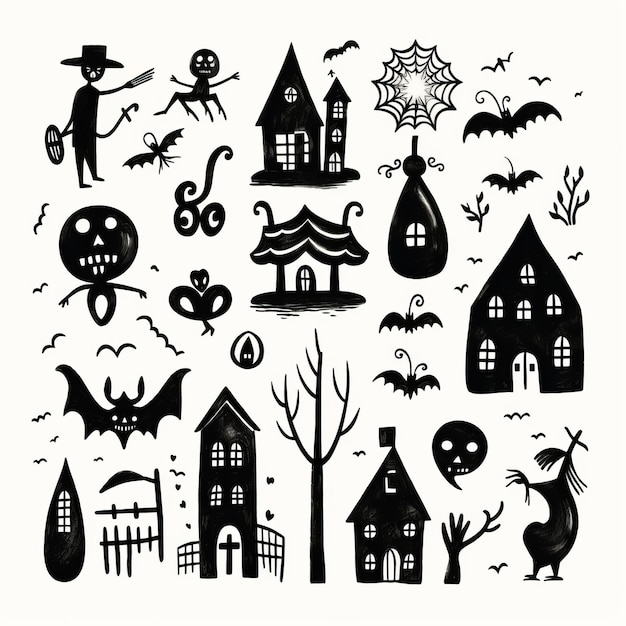 Photo inktober inspiration minimalist halloween clipart in black and white