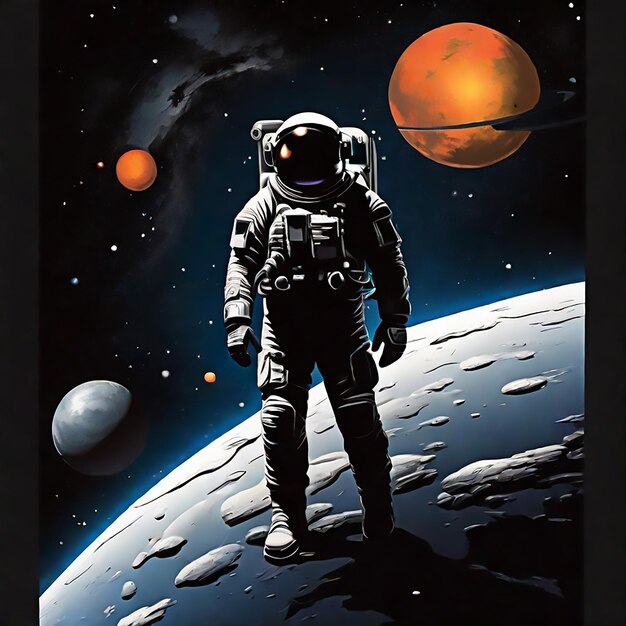 Photo in the inky blackness of space the silhouette of a solitary military astronaut floating graphic ts