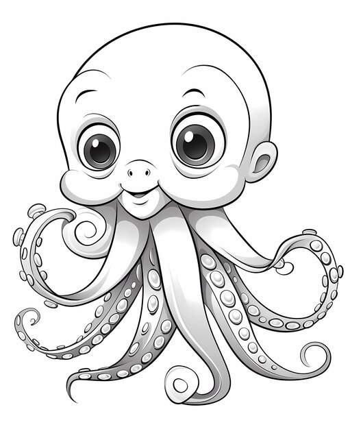 Foto inky cuties cartoon baby octopus pagina da colorare per bambini con linee spesse