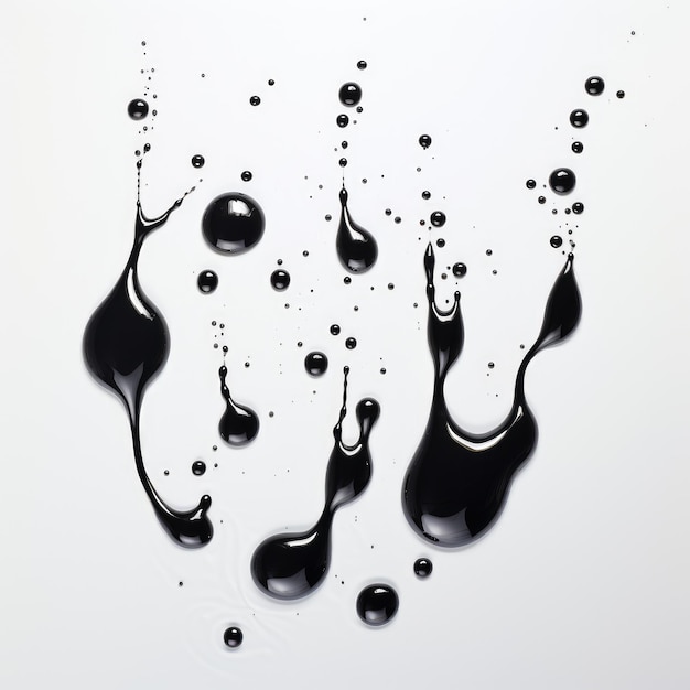 Inky Elegance Exquisite Black Oil Drops on a Crisp White Background