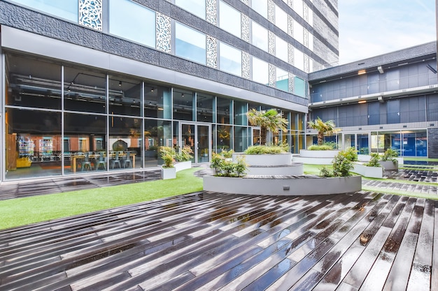 Inner courtyard of the building with gas and fountain