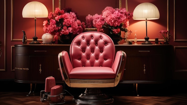 Inner view of beauty saloon in pink flowers color romantic and elegant