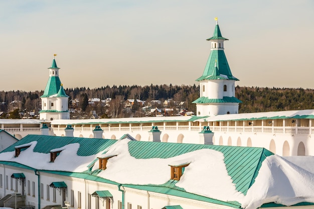 Inner yard of New Jerusalem Monastery with fortified walls and towers Istra Moscow region Russia