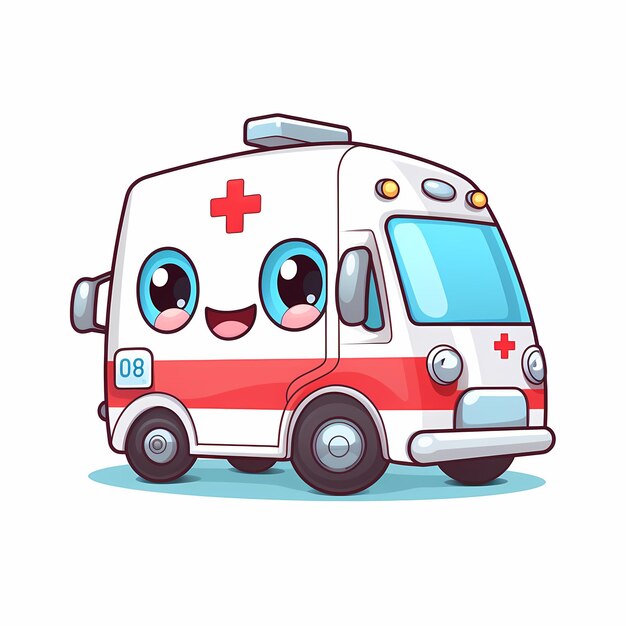 Foto fascino innocente kawaii ambulance clipart imposta uno sfondo bianco