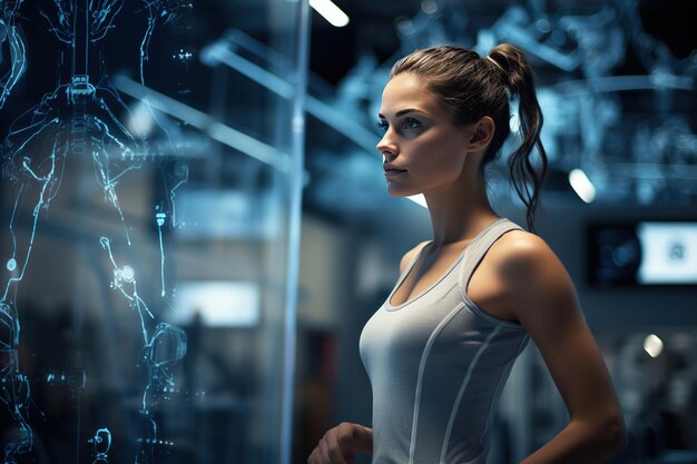 Innovatie in de sport Fitness vrouw gebruik innovatie voor training