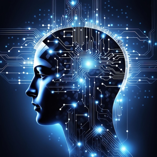 innovatie van kunstmatige intelligentie menselijk hoofd elektronische geest