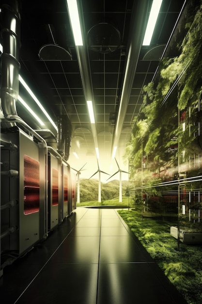 Innovatief datacenter met hernieuwbare energiebronnen gecreëerd met generatieve ai