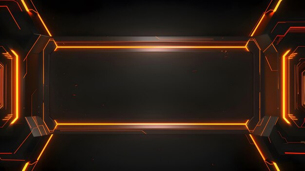 Foto innovatief neon oranje overlay video scherm frame grens model op zwarte achtergrond