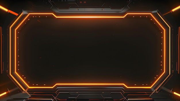 Innovatief neon oranje overlay video scherm frame grens model op zwarte achtergrond
