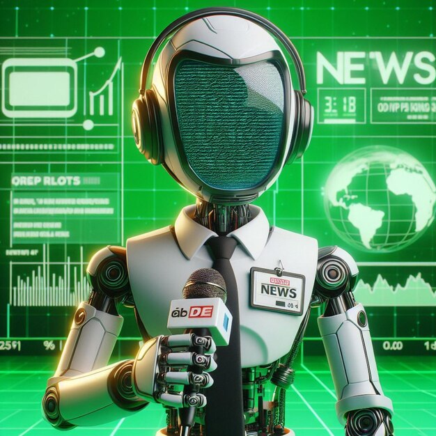 Innovatieve 3D android journalist die grenzen breekt in het rapporteren van nieuws met een robot twist
