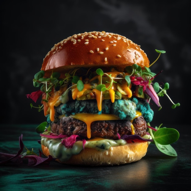 Innovatieve hamburgercreatie met onverwachte ingrediënten