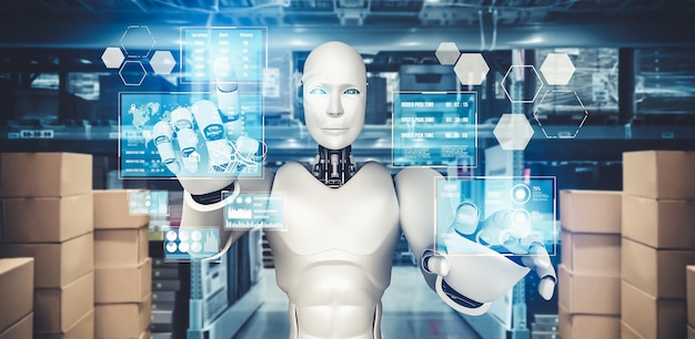 Innovatieve industrierobot die in het magazijn werkt voor vervanging van menselijke arbeid