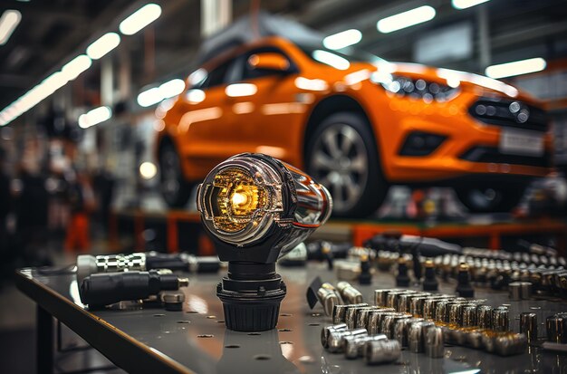 Innovatieve robotwapens van de automobielindustrie in actie op een auto-montage lijn in een moderne fabriek