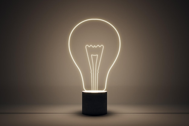 Innovation and creative idea concept with digital soft\
illuminated light bulb on brown shadows background 3d\
rendering