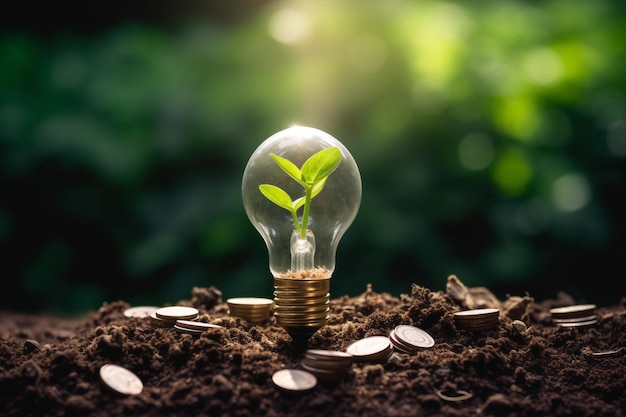 Foto innovazione energia concetto di crescita luce finanza tecnologia lampadina idea natura