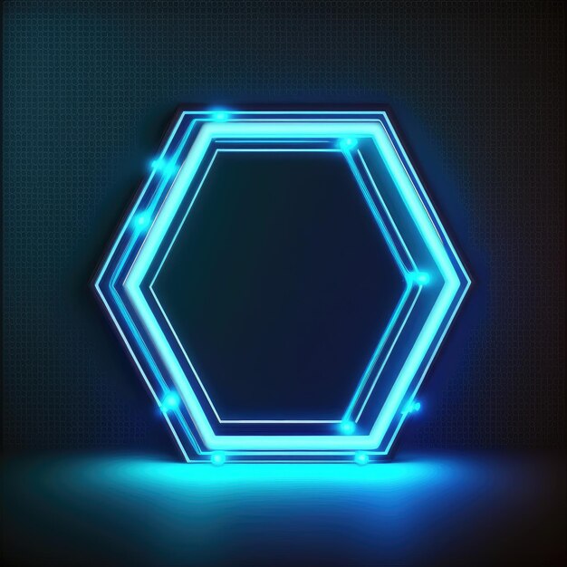 Innovation of hexagon border frame with blue neon light effects