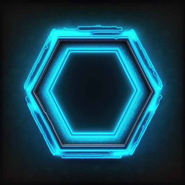 Photo innovation of hexagon border frame with blue neon light effects