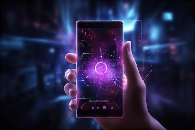 Innovation and Technology Hands Holding a Smartphone with Futuristic Interface