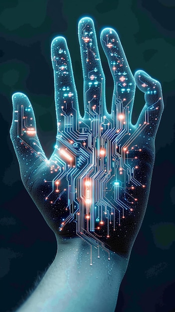 인공지능 기술을 위한 혁신적인 AI 개념, 손잡이 타이포그래피, 수직 모바일