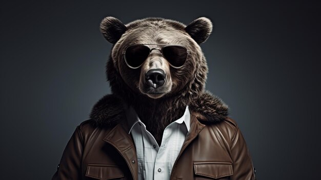 Photo innovative bear a distinctive character in sunglasses and leather jacket