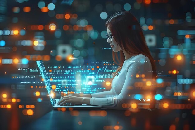 innovative coder using laptop to develop complex software with iot integration concept coding software development iot integration innovative technology laptop coding