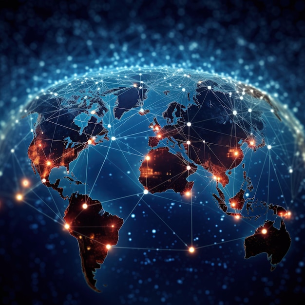 Инновационные коммуникационные технологии Концепция глобально связанного мира Сеть облачных вычислений, соединяющаяся через телекоммуникации Социальная сеть Онлайн-сообщество Генеративный ИИ