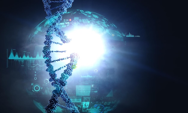 Foto tecnologie innovative del dna nella scienza e nella medicina. tecnica mista