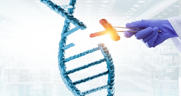 과학 및 의학 분야의 혁신적인 DNA 기술. 혼합 매체