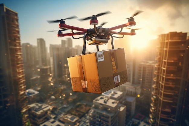 Photo innovative drone parcel delivery transport cargo future generate ai