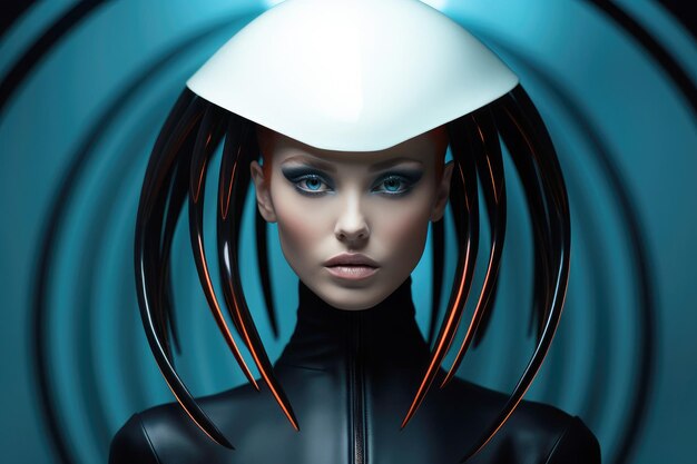 Innovative elegance a futuristic woman embodies avantgarde fashion and tech