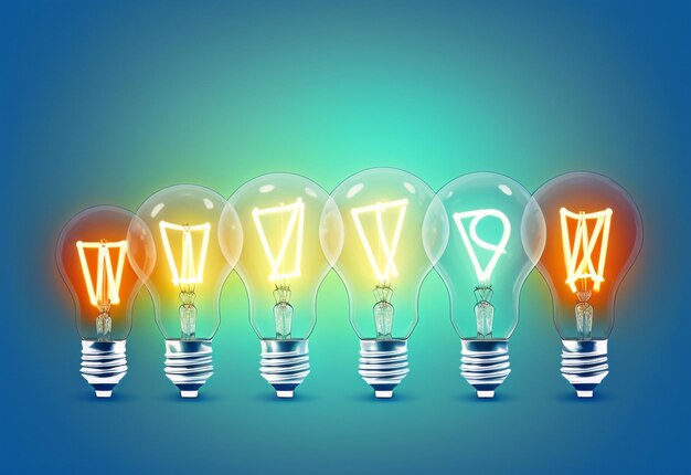 Innovative Inspiration Group of Lightbulb Ideas in Blue Box on Colorful Background