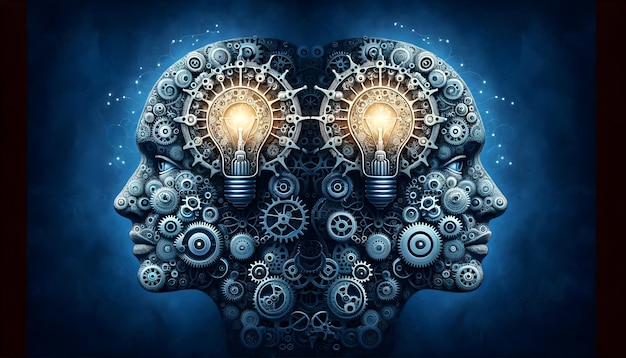 혁신적 인 정신 기계적 인 두뇌 와 밝은 생각