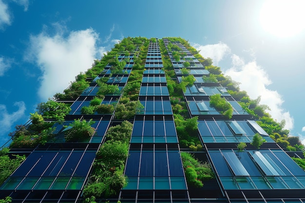 An innovative sustainable office tower featuring solar panels