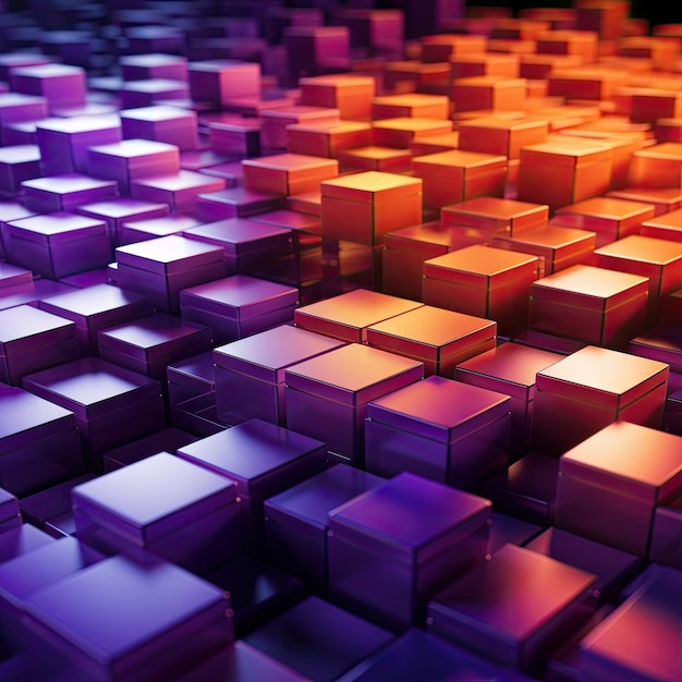 Innovative Tech Background with Neatly Constructed Glossy Cubes in Violet and Orange