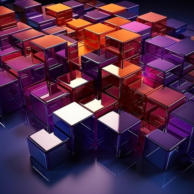 Innovative Tech Background with Neatly Constructed Glossy Cubes in Violet and Orange