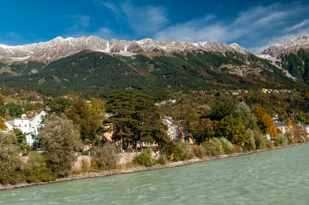 Innsbruck TirolAustria Colorful houses on the edge of the Inn river