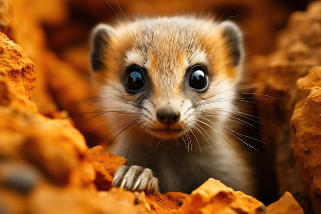 Inquisitive Meerkat Observes from Rocky Hideout