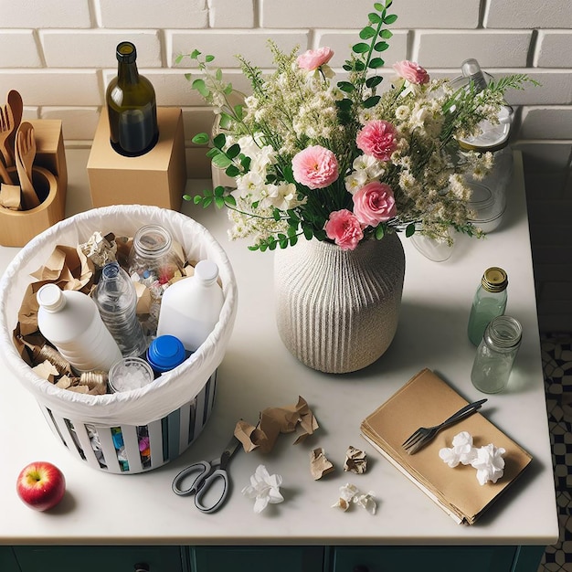 Inrichting met recyclebak op het bureau