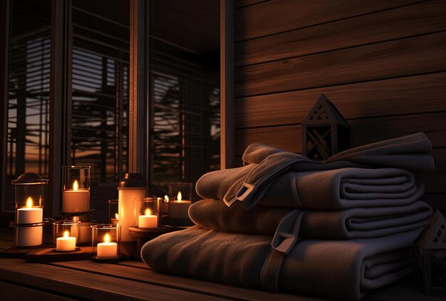 Photo an inroom sauna with towels and candles