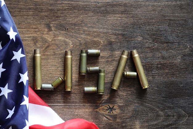 Photo inscription about the war by cartridges