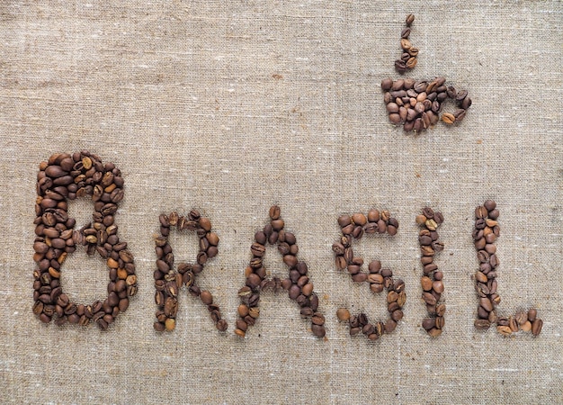 The inscription Brasil made coffee beans.