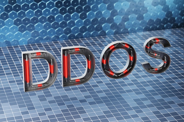 Inscription DDOS Concept of DDOS attack on computet system 3D render